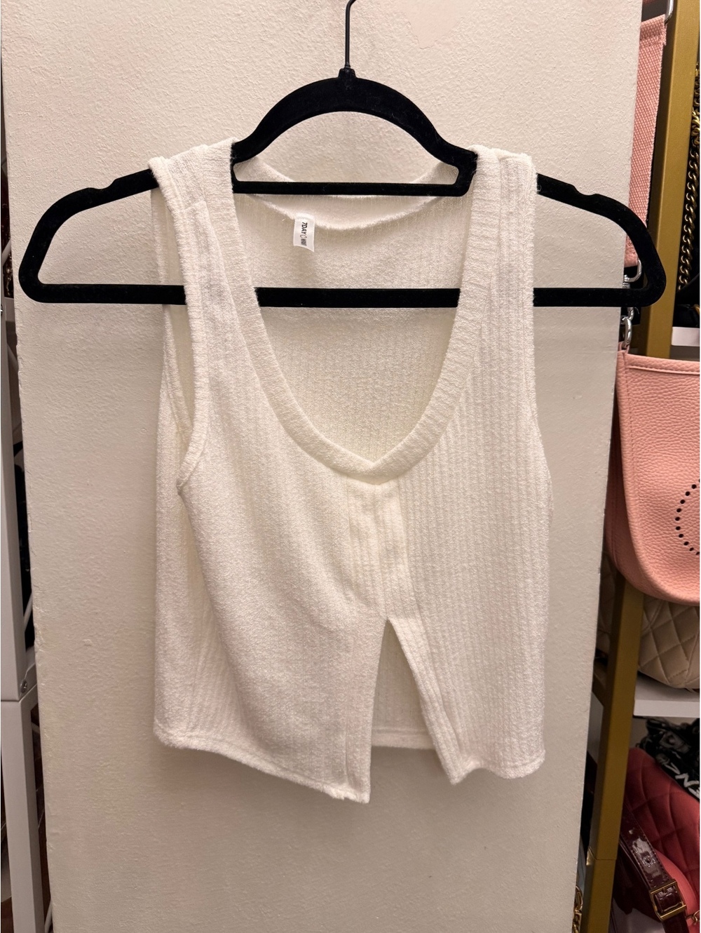 7DAY WKND White Knit Tank Top with Front Slit